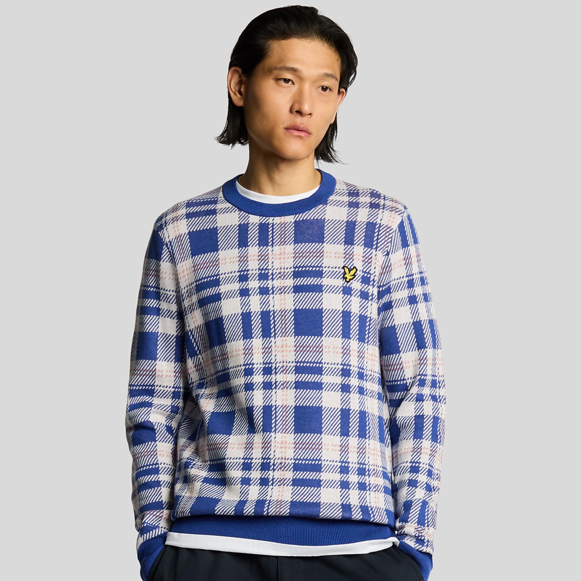 Lyle & Scott Spring Tartan Crew Neck Jumper Mist Lilac